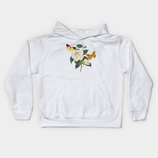 White camellia flowers and butterflies Kids Hoodie